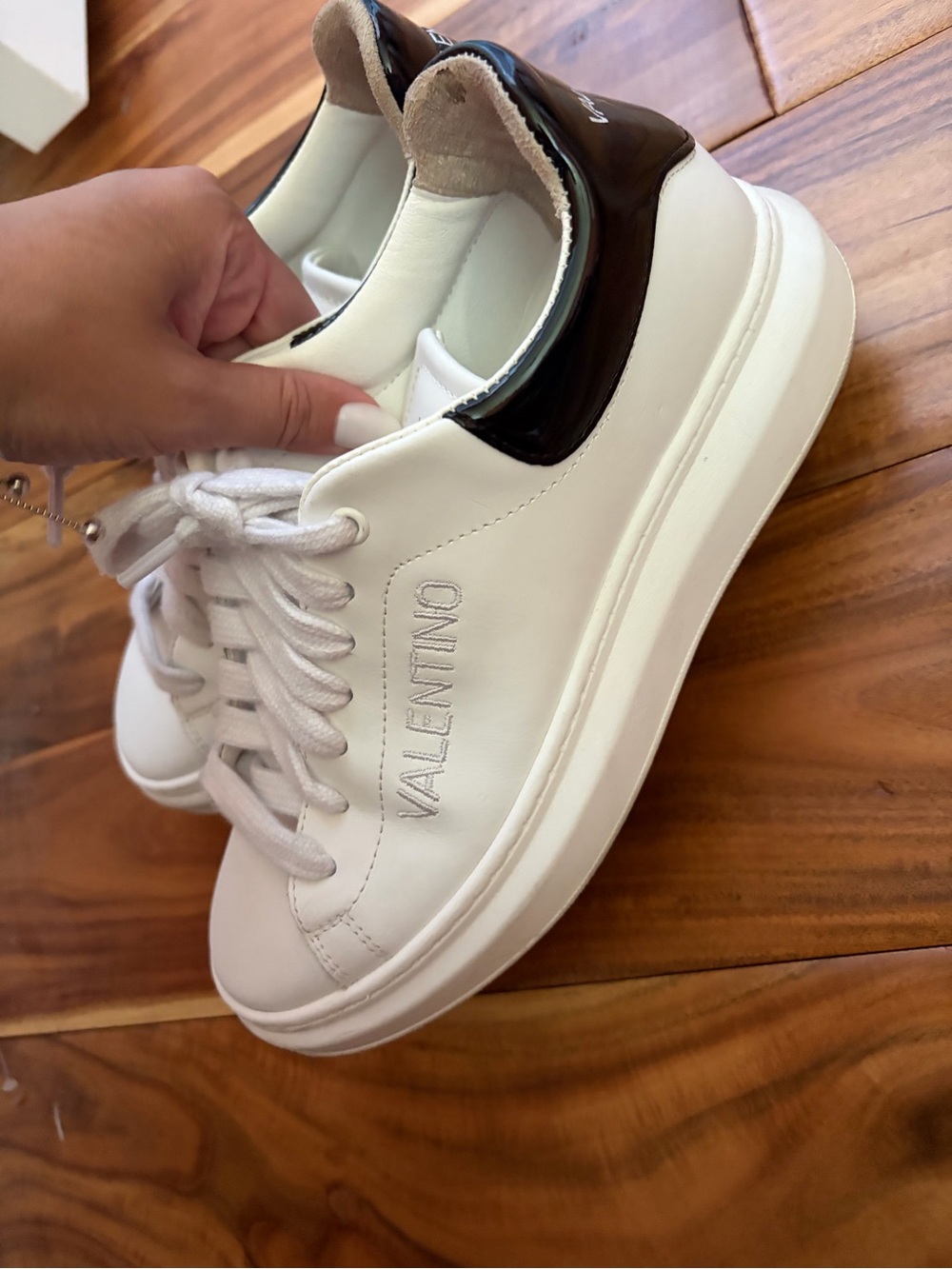 Valentino White Leather Sneakers with Black Heel Tab
